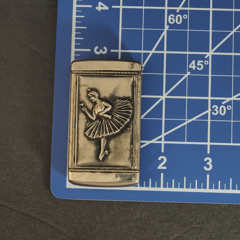 VTG Vesta Match Box Safe Silver Tone Repousse Ballerina Tobacciana Advertising - Picture 4 of 11